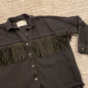 Zara Denim Fringe Top Sz XS